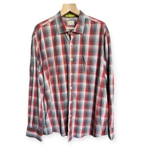 Tommy Bahama Men’s Red & Grey Plaid Long Sleeve Button Front Shirt, XXL